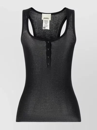 Isabel Marant Ribbed Scoop Neck Sleeveless Top With Button Detail In Black