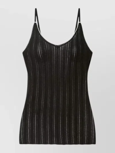 Isabel Marant Ribbed Sheer Top Spaghetti Strap Design In Black