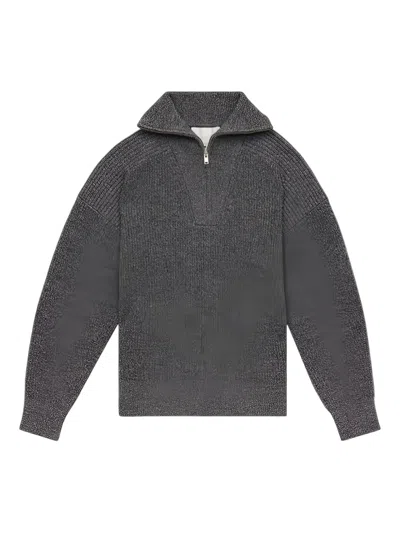 Isabel Marant Ribbed Zip-neck Sweater In Gray