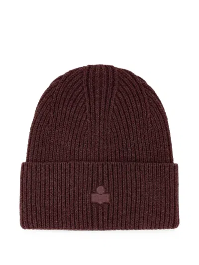 Isabel Marant Ribbed-knit Logo-embroidered Beanie Hat In Burgundy