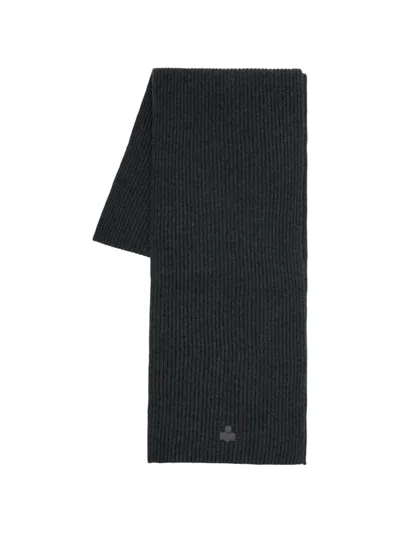Isabel Marant Ribbed-knit Logo-patch Scarf In Blue
