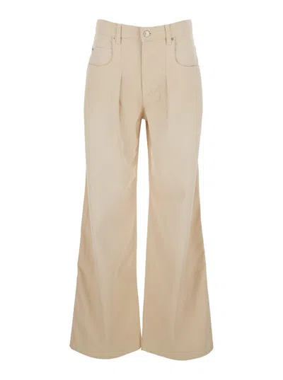 Isabel Marant Rodayna Beige Jeans With Logo Patch On The Rear And Wide Leg In Denim Woman In Neutral