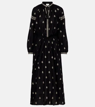 Isabel Marant Rodilia Embroidered Silk Maxi Dress In Black