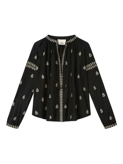 Isabel Marant High Neck Tassel Embroidered Long Sleeve Shirt In Black