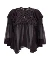 Isabel Marant 'puff Sleeves' Sheer Lace Top With Floral Embroidery In Black