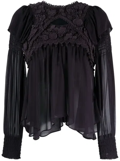 Isabel Marant Lace-detail Long-sleeve Blouse In Black