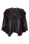 Isabel Marant 'puff Sleeves' Sheer Lace Top With Floral Embroidery