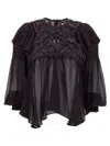 Isabel Marant 'puff Sleeves' Sheer Lace Top With Floral Embroidery In Black