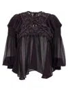 Isabel Marant 'puff Sleeves' Sheer Lace Top With Floral Embroidery In Black