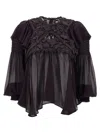 Isabel Marant 'puff Sleeves' Sheer Lace Top With Floral Embroidery In Black