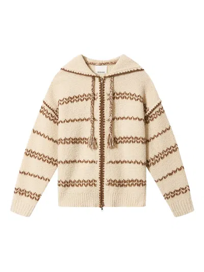 Isabel Marant Rolian Hooded Striped Cardigan In Neutral