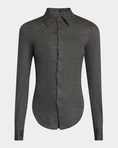 Isabel Marant Romea Pinstripe Slim Collared Shirt In Gray