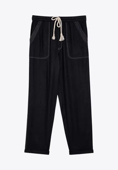 Isabel Marant Rope Drawstring Silk Pants In Black