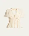 Isabel Marant Rosaline Cutout Pleated Chiffon Silk Top In Ecru