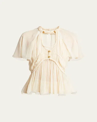 Isabel Marant Rosaline Cutout Pleated Chiffon Silk Top In Ecru