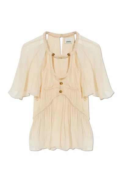 Isabel Marant Rosaline Embellished Braided Silk-crepon Blouse In Beige