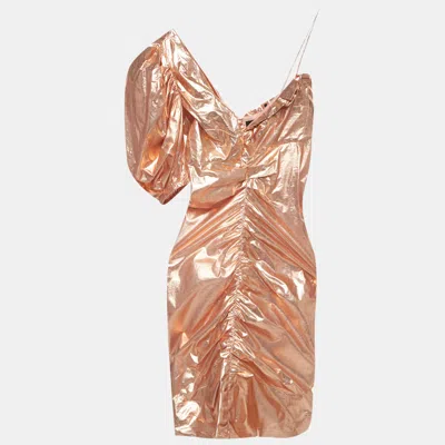 Isabel Marant Rose Gold Metallic Cotton One Shoulder Ruched Mini Dress In Multi
