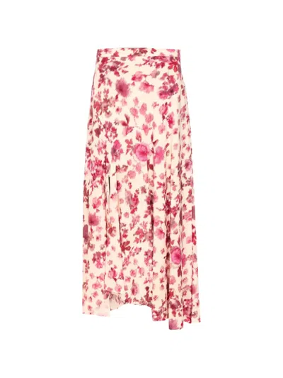 Isabel Marant Rose Print Slit Midi Skirt In Multi