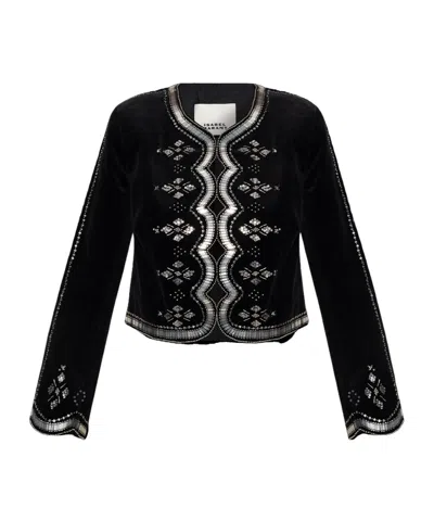 Isabel Marant Hady Embroidered Velvet Jacket In Black