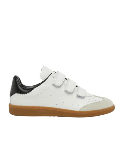 Isabel Marant Beth Logo Velcro Straps In White Leather And Suede