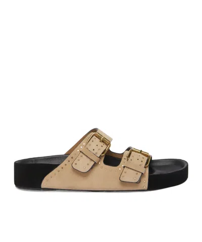 Isabel Marant Beige Suede Sandals With Decorative Buckles In Black