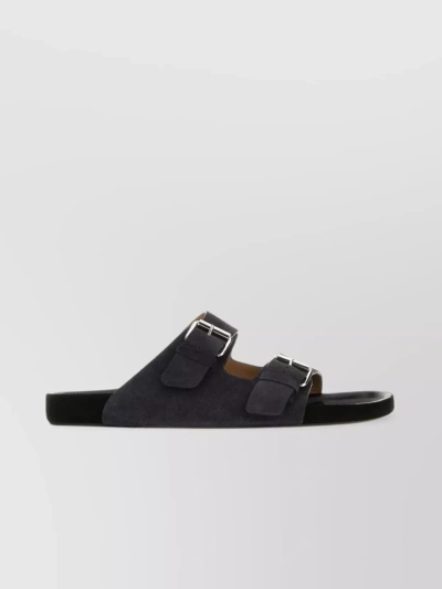 ISABEL MARANT ROUND TOE SUEDE SLIP-ONS WITH LOGOED METAL BUCKLE