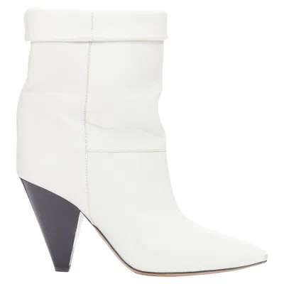 Isabel Marant Rouxa Off Leather Cone Heel Boots In White