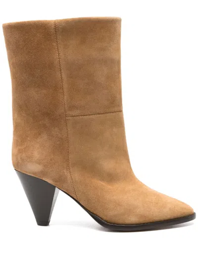 Isabel Marant Suede Leather Mid Cone Heel Boots In Brown