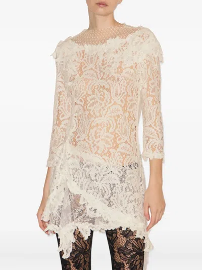 Isabel Marant Gerüschtes Rubiana Kleid Mit Blumenspitze In Neutral