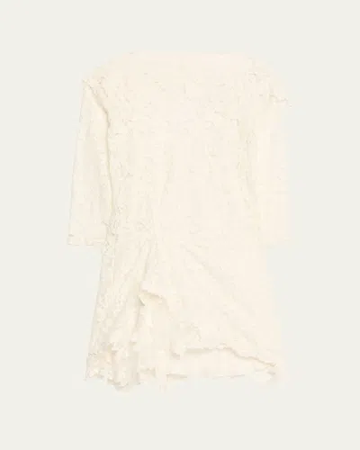 ISABEL MARANT RUBIANA GATHERED LACE 3/4-SLEEVE MINI DRESS