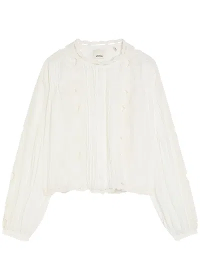 Isabel Marant Rubra Floral-embroidered Ramie Blouse In White