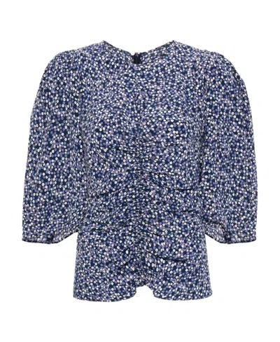 Isabel Marant Ruched-detailing Short-sleeved Blouse In Blue