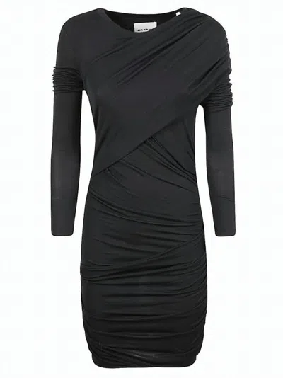 Isabel Marant Ruched Fitted Midi Dress With Asymmetrical Neckline In Black