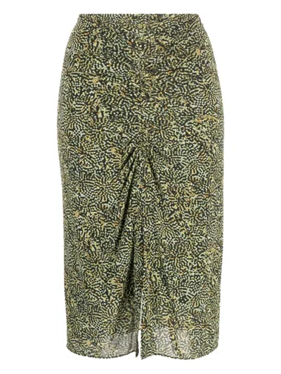 Isabel Marant Ruched-front Patterned Midi Skirt In Green