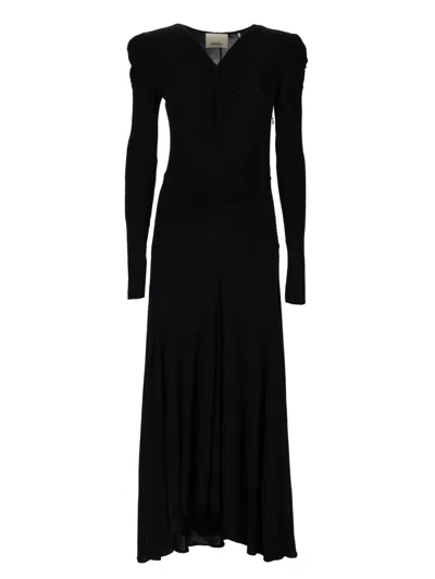 Isabel Marant Ruched Long Sleeve Maxi Dress In Black
