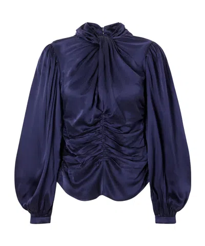 Isabel Marant Depsona Ruched Silk-satin Blouse In Blue