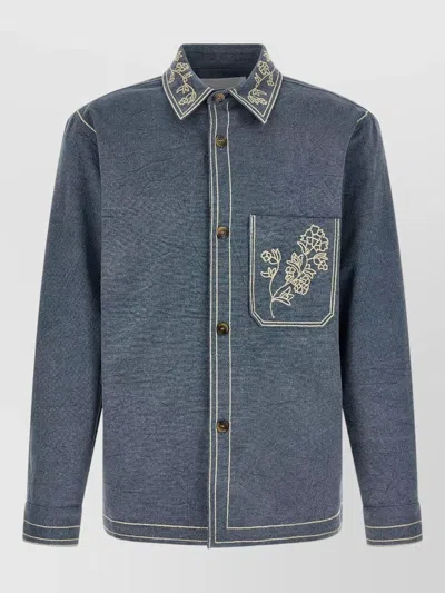 Isabel Marant Rudy Overshirt Embroidery Chest Pocket Buttons In Blue
