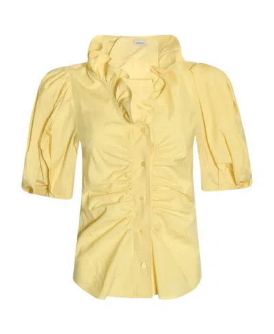 Isabel Marant Ruffle-neck Ruched Blouse In Yellow