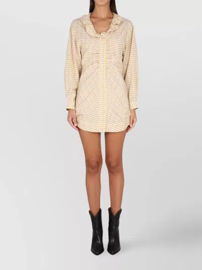 Isabel Marant Ruffled Collar Checked Dress With Long Cuffed Sleeves