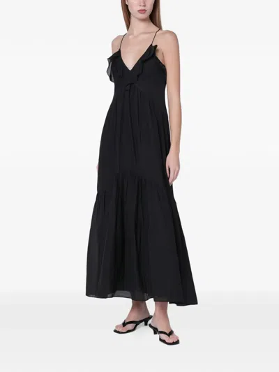 Isabel Marant Ruffled-detail V-neck Maxi Dress In Black