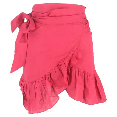 Isabel Marant Ruffled Mini Wrap Skirt In Pink Linen In Brown