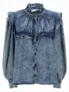 Isabel Marant Ruffled Neckline Lyocell Shirt With Gathered Cuffs In Blue