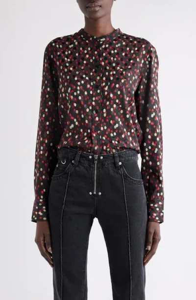 Isabel Marant Rusak Polka Dot Stretch Silk Popover Shirt In Multi