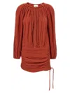 Isabel Marant Dress With Trim Drawstring Pleats Sleeves In Rust