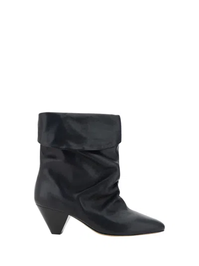 Isabel Marant Dalby Black Ankle Boots With Cone Heel And Gathered Details In Leather Woman