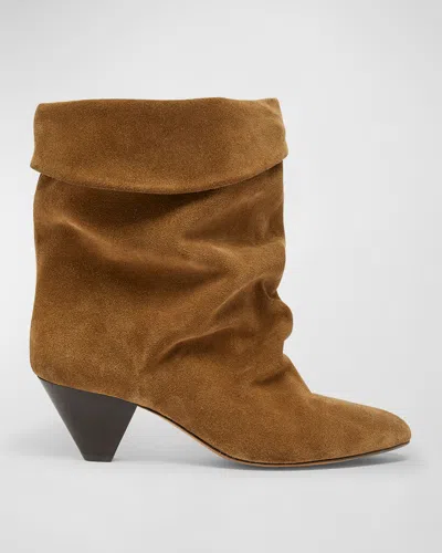 Isabel Marant Ryska Slouchy Suede Booties In Khaki