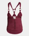 Isabel Marant Sakina Plunging Faux Suede Tank Top In Burgundy