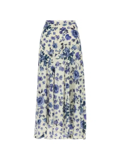 Isabel Marant Sakura Pleated Floral-print Silk-blend Midi Skirt In Blue