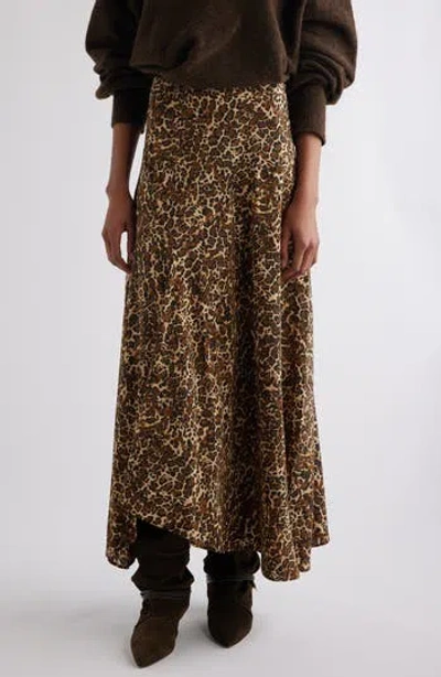 Isabel Marant Sakura Leopard Print Stretch Silk Maxi Skirt In Brown