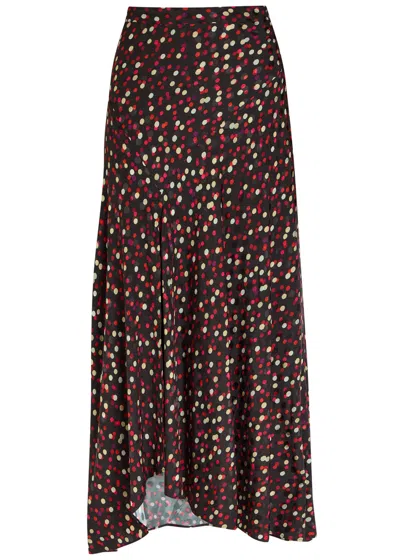 Isabel Marant Sakura Polka-dot Stretch-silk Midi Skirt In Brown
